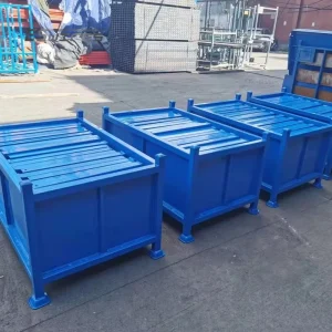 Custom Powder Coating Blue Heavy Duty Metal Logistics Stackable Storage Steel Stacking Lockable Pallet Container
