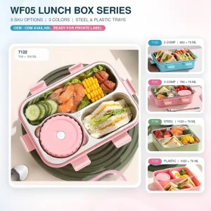 Custom Removable 304 Steel Tray Large Capacity 3 Compartment Dishwasher Safe School Camping Travel Kids Lunch Box Set