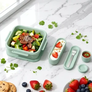 Custom Reusable PP Bento Lunch Box Set with SUS304 Fork Sauce Container Leakproof BPA Free Heatable Freshness Preservation