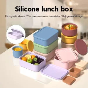 Custom Silicone Lunch Box Silicone Bento Boxes Reusable Food Containers WithLid Leakproof Snack Box