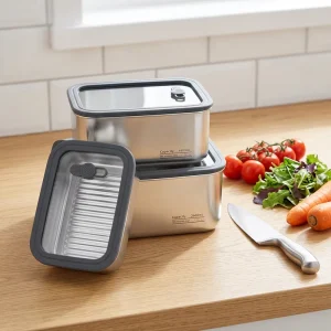 Customization Leakproof 304 Stainless Bento Box Rectangular Sealed Kitchen Storage Container With Glass Cover