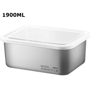 Customize 1900ml 304 Stainless Steel Food Container Storage Box With Lid Container Camping Kitchen Fridge Storage Container