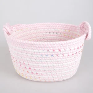 Customize Any Shape Circle Multifunctional Eco Friendly Pastel Pink Cotton Rope Baskets Set Storage Solution for Children Women