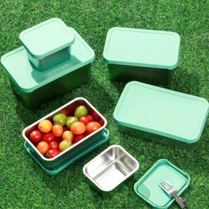 Customized 304 Stainless Steel Food Container Sealed Preservation Box Lunch Meat Container Silicone Lid Lunch Bento Box