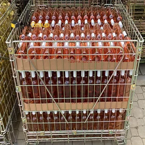 Customized Collapsible Stackable Galvanized Metal Steel Folding Wine Industry Wire Mesh Container for Storage Wine Bottle