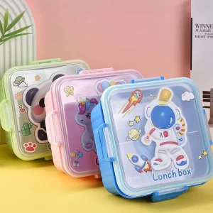 Customized Cute Large capacity Portable Kids Bento Lunch Box 3 Compartments Leak Proof Plastic Food Container
