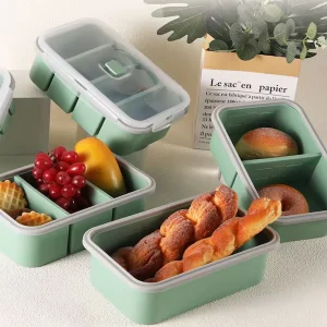 Customized Food grade Large capacity Compartments of Silicone Lunch Boxes Microwave safe Heating Preservation Boxes Bento Boxes