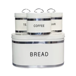 Customized Metal Bread Bin Biscuit Tin Set Bread Box Sugar Tea Coffee Storage Canister with Lid