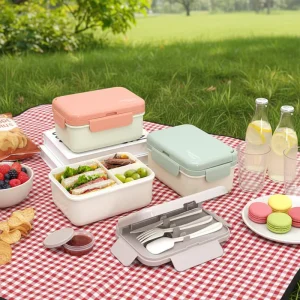 Customized PP Plastic Lunch Box Set Portable Camping Tableware Microwave Safe FCM Certified Bento Box