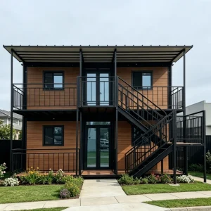 Customized Small Luxury Two Story Waterproof Soundproof Sustainable Modular Prefab Container House with Double Entry Door