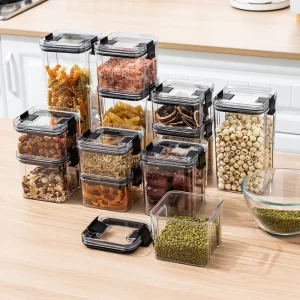 Customized Transparent Plastic Bulk Kitchen Food Storage Containers Set Cereal Container Freezer Bins Refrigerator Organizer