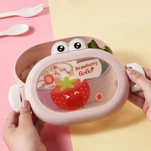 Cute Bento Box Fruit Pattern 2 Compartments Plastic Lid Microwave Safe Durable BPA Free Food Grade Children’s Lunch Box for