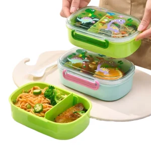 Cute Cartoon BPA Free Food Packing Lunch Box Bento Box with 2 Removable Compartments Microwavable Reusable for Kids Students