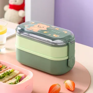 Cute Cartoon Lunch Box with Plastic Lid Includes Cutlery BPA free Reusable and Portable Suitable for Children and Students
