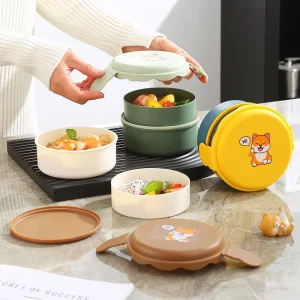 Cute Cartoon Shiba Inu BPA Free Plastic Lid Lunch Box Stackable Multi Layer Portable Microwave Safe School Kids Lunch Bento Box