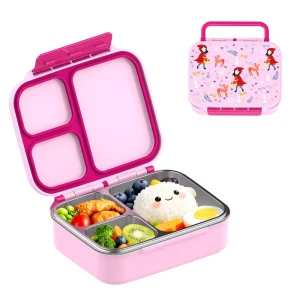 Cute Design Leak Proof 3 Compartment 0.8L BPA Free Multifunctional Kids Bento Box Handle Customizable Stainless Steel Lunch