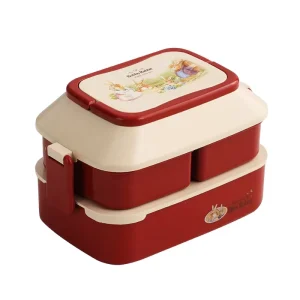 Cute Eco friendly Food Grade Plastic Kids Bento Lunch Box Microwave Safe Leak Proof Dual Tier Custom Logo School Lunch