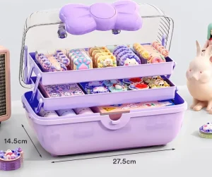 Cute Girls Hair Accessories Storage Box Bow Switch Organizer Box Plastic Holder Hair Clips Container