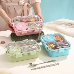 Cute Heatable 304 Stainless Steel Bento Box Set with Soup Box Leak Proof Airtight for Kids Toddlers