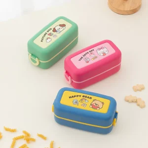 Cute Plastic Bento Lunch Box 800ML Large Capacity Microwave Safe and Leakproof Portable Food Container for Kids School Use