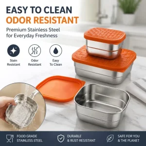 Cute Rectangle Leakproof BPA Free Bento Lunch Box Set Airtight Sauce Container Stainless Steel Food Container Silicone Lid 720ml