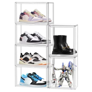 DAYOOH Transparent Plastic Sneaker Stackable Shoe Storage Boxes Drop Front Acrylic Drawer Type Magnetic Clear Shoe Box