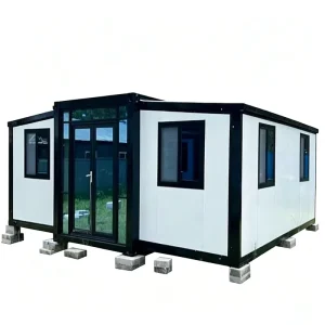 Decorated Expandable Steel Container House with Contemporary Design for Vacation Home and Flat Pack Option