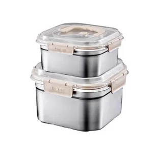 Detachable Flexible Silicone Sealing Ring Beige Lock Buckle Clear Top Stainless Steel 1-3L Square Eco Friendly Lunch Box