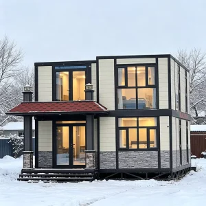 Detachable Prefabricated Container House with Porch Awning Moisture-Proof 2-Bedroom Double-Story Prefab Home