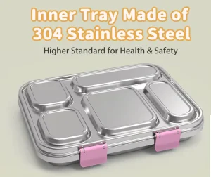 Dishwasher Safe Stainless Steel Bento Box Silicone Lid Leak proof Toddler Lunch Container 5 Compartments