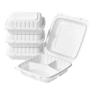 Disposable 9X9X3″ 3 Compartment Clamshell Food Container Take Out Lunch Box