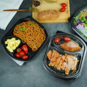 Disposable Black Base Microwavable Plastic Containers 3-Compartment Lunch Box 1-3L Capacity ISO9001 Certified Takeaway Food
