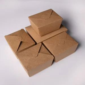 Disposable Food Container Foldable Kraft Takeaway Lunch Bento Box Set Tabs OEM Custom Logo Eco Packaging Box