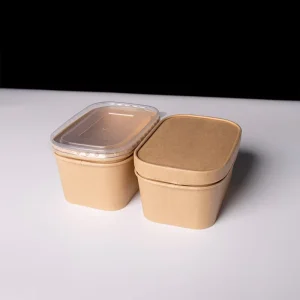 Disposable Food Container Kraft Rectangular Takeaway Meal Box with Clear Lid OEM Custom Logo Bulk Biodegradable Box