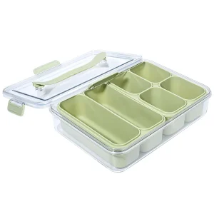 Divided Food Storage Container with Airtight Lid Portable Handle Leakproof 6 Compartment Snack Lunch Box