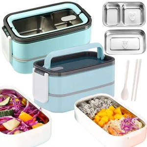 Divided Food Storage Containers Set Portable Leakproof Lunch Box Container Stainless Steel 2 Layer Bento Lunch Box