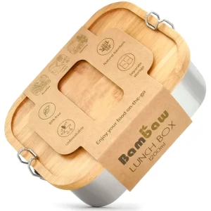 Double Button Container Divided Stainless Steel Lunch Container Kid Adult Snack Eco Friendly Metal Lunch Box Bamboo Lid BPA Free