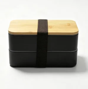 Double Layer LeakProof Plastic Lunch Box with Bamboo Lid & Carry Strap Multifunctional Food Container for School Kitchen Camping