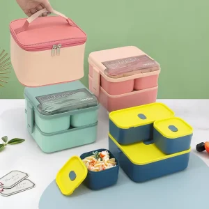 Double Layer Square Lunch Box Leak Proof Large Capacity Modern Design Picnic Bento Box Customizable Logo
