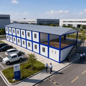 Double Layer Turnkey Detachable Container House with Glasses Wall for Project Office Custom Size with Bathroom and Kitchen