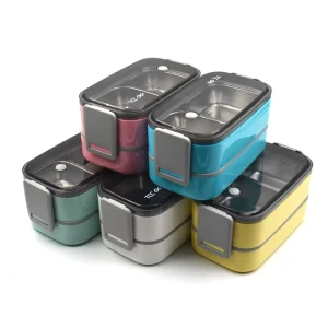 Double-layer 304 Stainless Steel Compartment Bento Lunch Box Large Capacity Portable for Kids, Students, and Office Workers