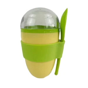 Dual Tier Office Yogurt and Oatmeal Cup with Plastic Lid and Spoon for Breakfast Use
