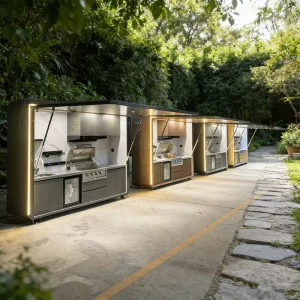 Durable All season Black Stainless Steel Outdoor Kitchen Cabinet BBQ Island with Shed and Grill for Camping Patio BBQ Cooking