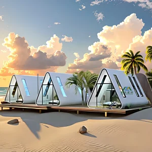 Durable Luxury Wooden Houses 2 Bedroom Steel Wood Structure Solar Powered Modern Chinese Mountain Resort Hotel Office House