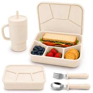 Durable Silicone Lunch Box Water Bottle Food Grade Leak Proof Student Silicone Lunch Box and Metal Cutlery Set for School Use