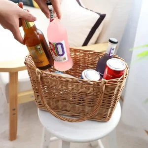 Durable Woven Willow Basket for Serving Appetizers, Fruits and Beverages