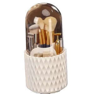 Dustproof Makeup Brush Storage Container with Lid Tube Desktop Pen Holder Compartments for Dormitory Use