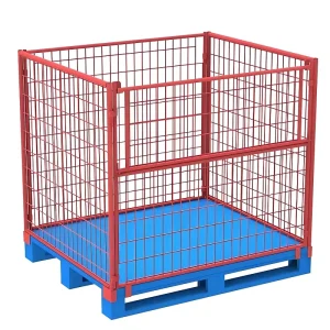 E-Commerce Fulfillment Steel Storage Cage Foldable Wire Container with Card Holder Name Plate Galvanized Electrostatic Powder Mesh