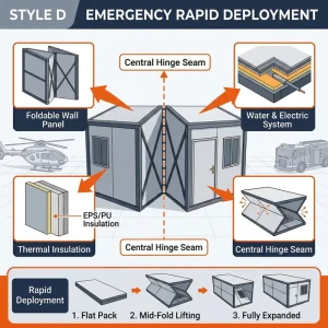 EPS Insulated Foldable Container Cabin Fast Setup Flat Pack Prefab House for Emergency Relief Camp
