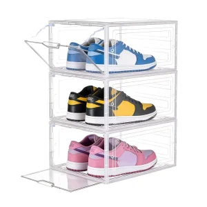 Easy Assembly Stackable Clear Shoe Box Thickened Plastic Multi Purpose Storage Organizer with Magnetic Door for Sneakers Handbag